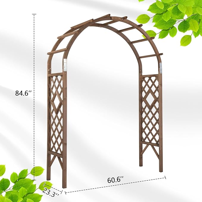 VINGLI Wooden Garden Arbor, Wedding Arch, 7ft Arch Backdrop Stand for Ceremony, Wood Trellis for Plant Climbing, Christmas Decor Pergola for Garden Backyard, Lawn