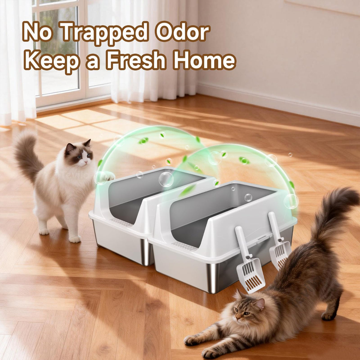 Tevila 2 Pack XL Stainless Steel Litter Box with High Sides for Large Cat