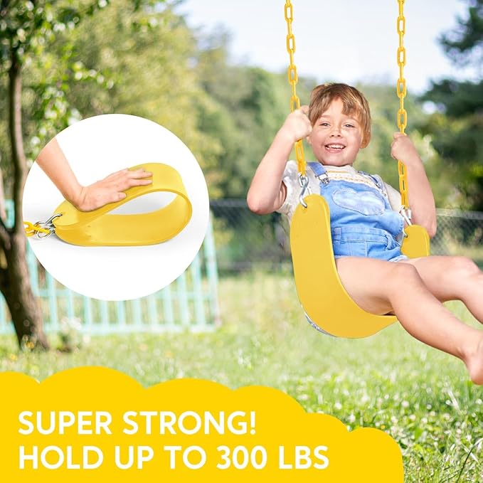 TURFEE Swing for Outdoor Swing Set - Pack of 1 Seat Replacement Kit with Heavy Duty Chains - Backyard Swingset Playground Accessories for Kids (Yellow)