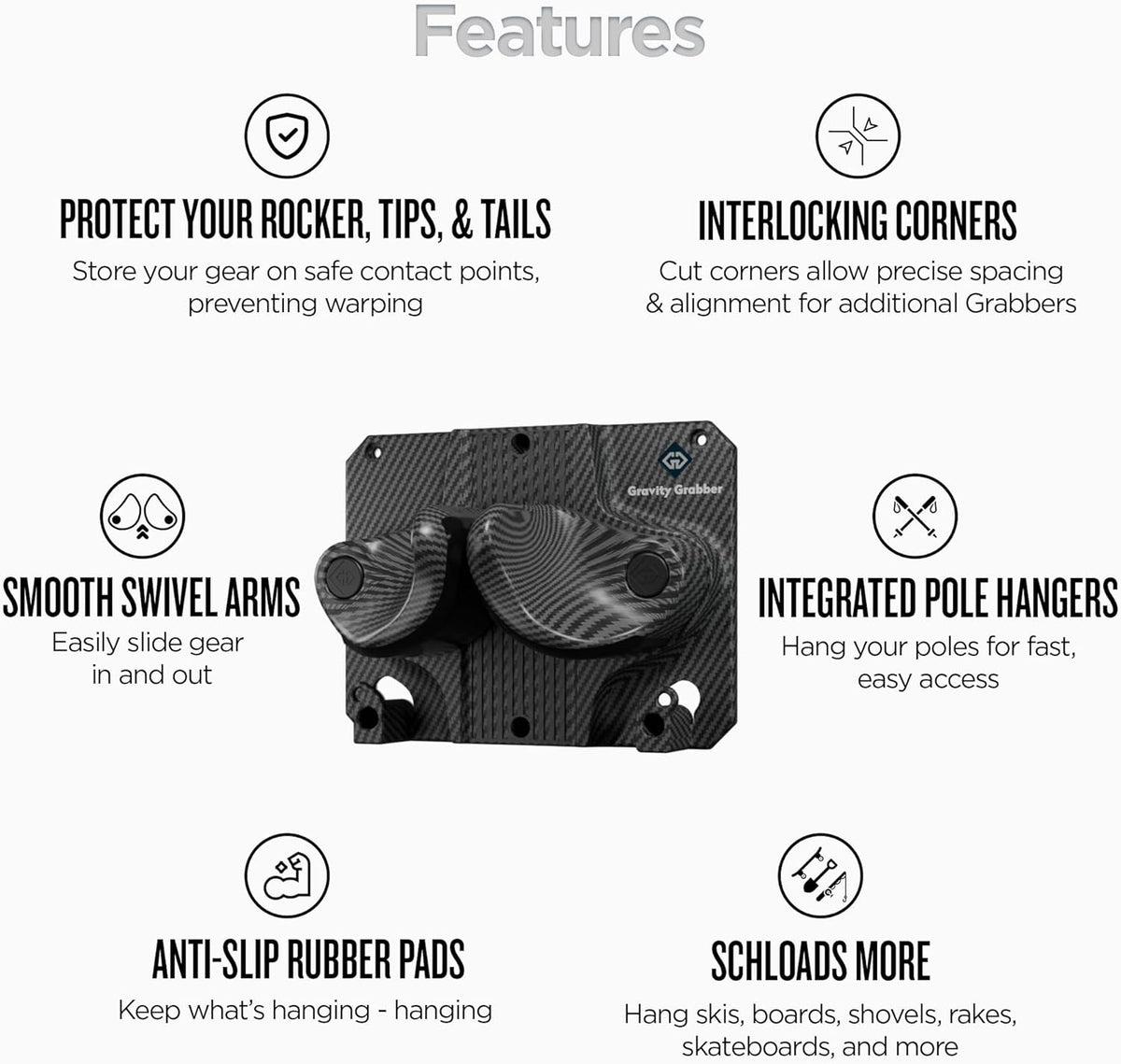 Ultimate Ski & Snowboard Wall Rack | Secure, Non-Slip Storage | Fits Any Ski/Board | Garage Organization | Ski Storage Rack | Snowboard Storage Rack | Winter Gear Organizer | 6 Pck