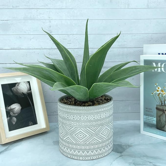 Artificial Potted Plants, 13.8" Artificial Succulent Fake Aloe, Large Faux Aloe Plant in Pot for Home Office Room Badroom Garden Decor (Grey)