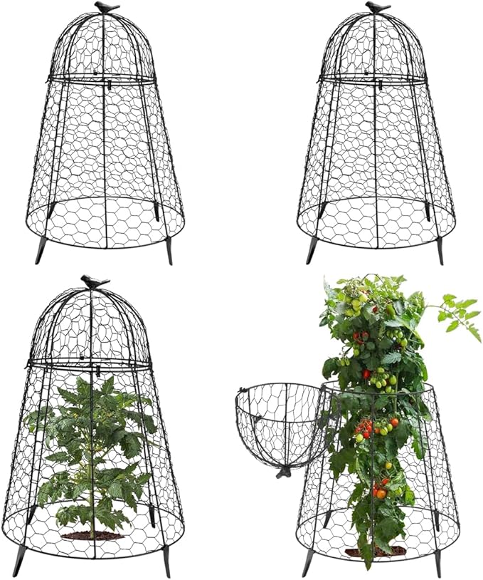 Plant Protector Chicken Wire Cloche 4 PCS, Plant Protectors from Animals, 18.7×12 Inch Large Garden Cloches for Plants, Sturdy 2-in-1 Cloche Dome for Plants, Plant Protectors for Easy Pruning