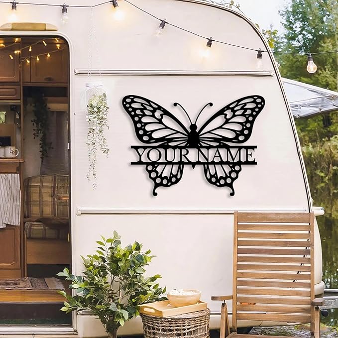 Custom Butterfly Metal Sign,Personalized Butterfly House Number Signs,Personalized Gardener Name Sign,Garden Patio Wall Decor (Style-1)