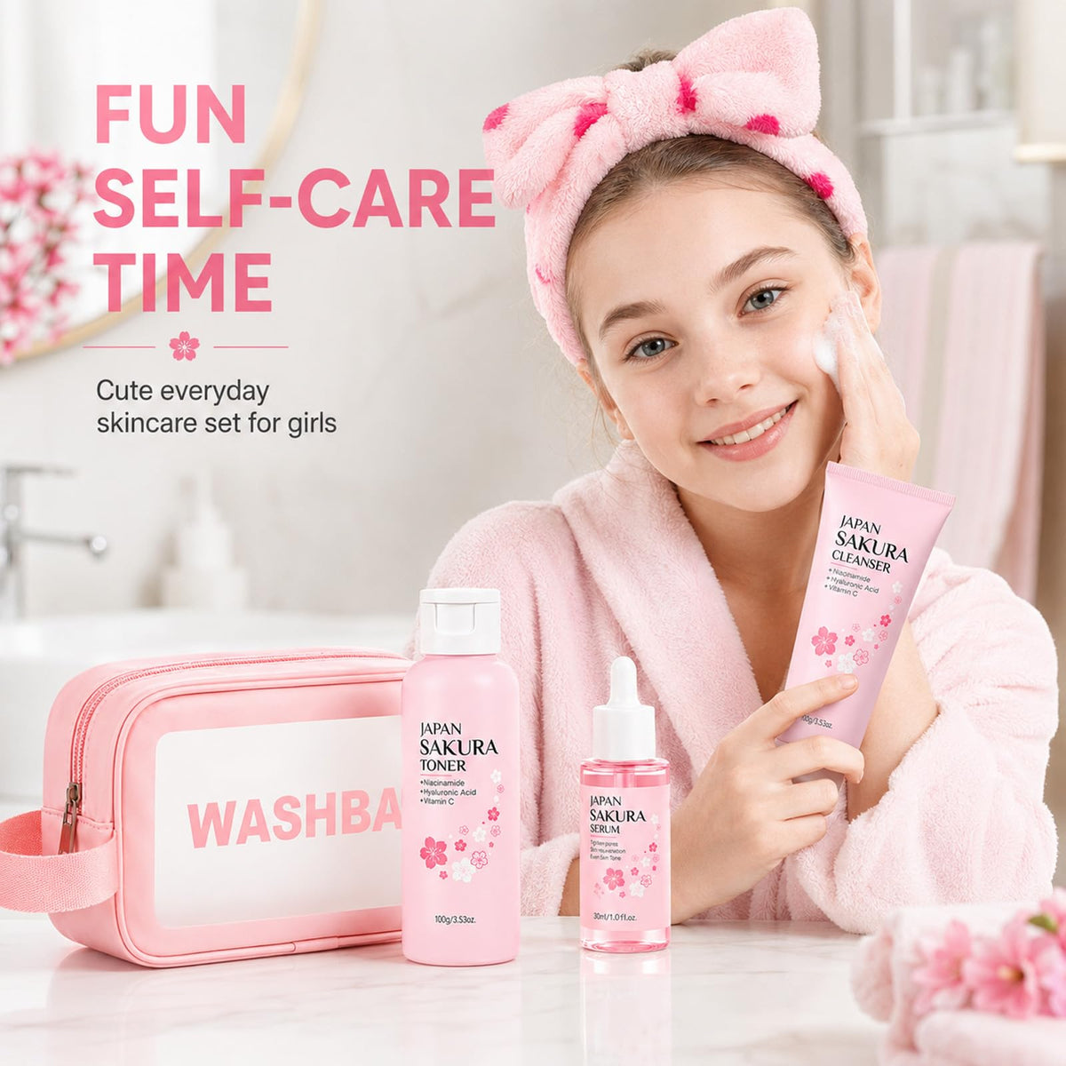 Sakura Skin Care Set for Kids Teen Girls, Birthday Christmas Gifts, 15 PCS