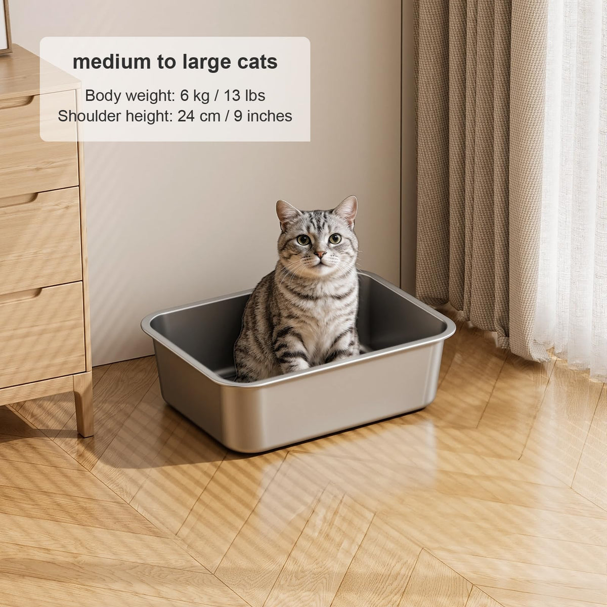 Idymere Stainless Steel High Sided Cat Litter Box