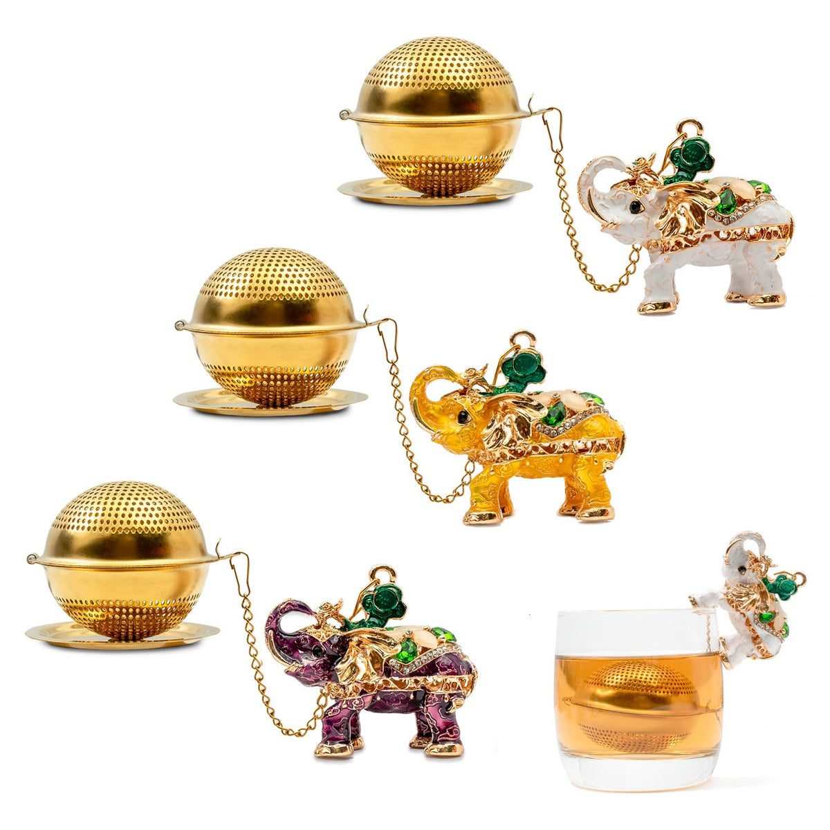 Gloriousliving Stainless Steel Metal Tea Ball, 1.37-inch Tea Strainer, Crystal Diamond Elephant Tea Infuser for Loose Leaf Tea Festival Gifting and Personal Use, Gift Box Packaging（Violet Color）