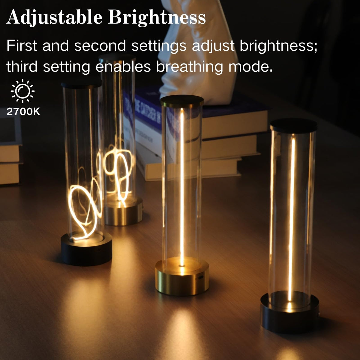 Mini Minimalist Tabe Lamp with Breathing Effect, Cordless LED Desk Lamp Rechargeable Modern Night Lights Portable Lamp for Gaming, Home Office, Bedroom, Living Room, Kitchen, Bar, Restaurant (Gold)