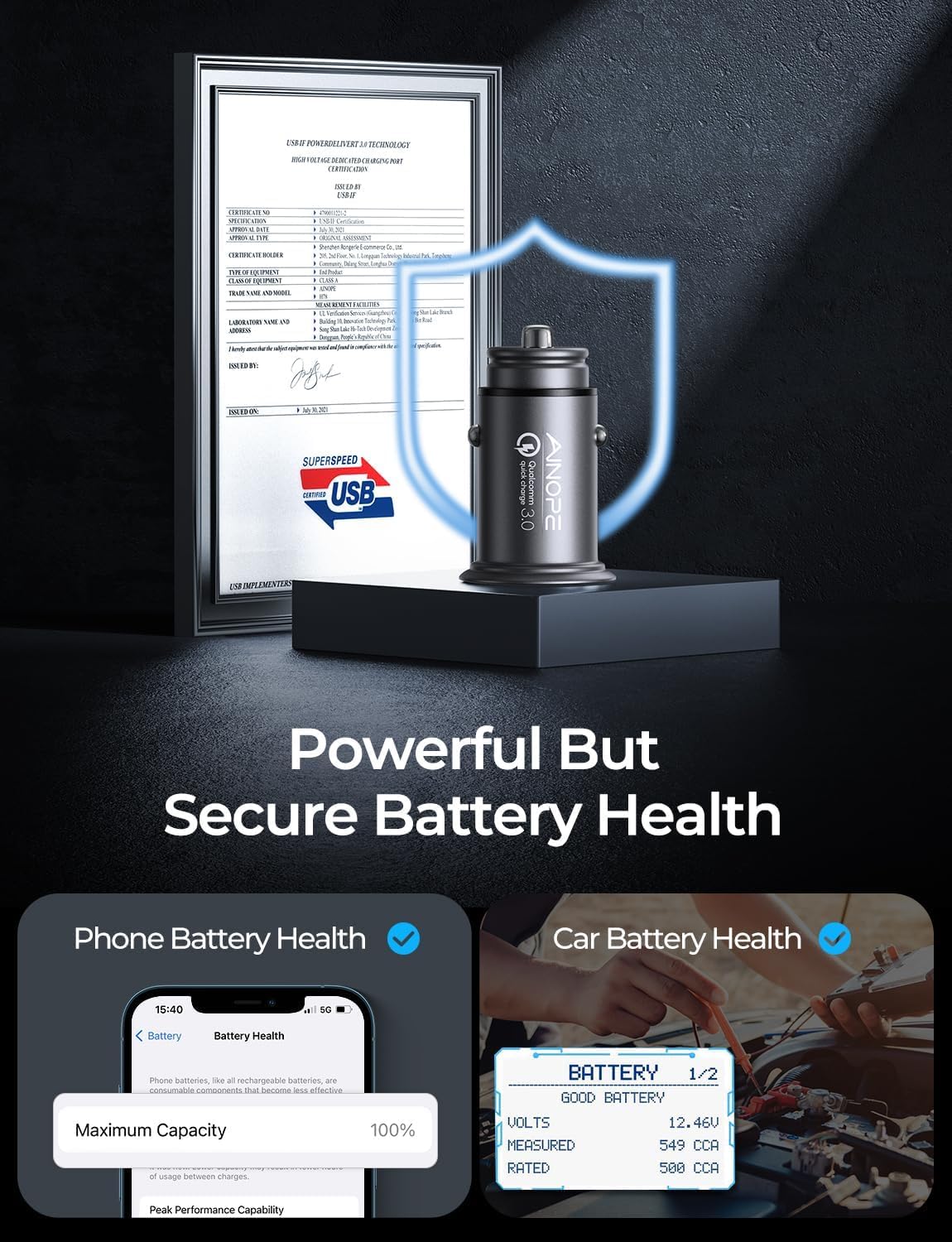 AINOPE QC3.0 USB Car Charger,Cigarette Lighter USB Charger,Fast Car Charger