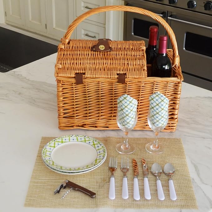 Picnic at Ascot Vineyard Willow Picnic Basket with service for 2 - Gazebo