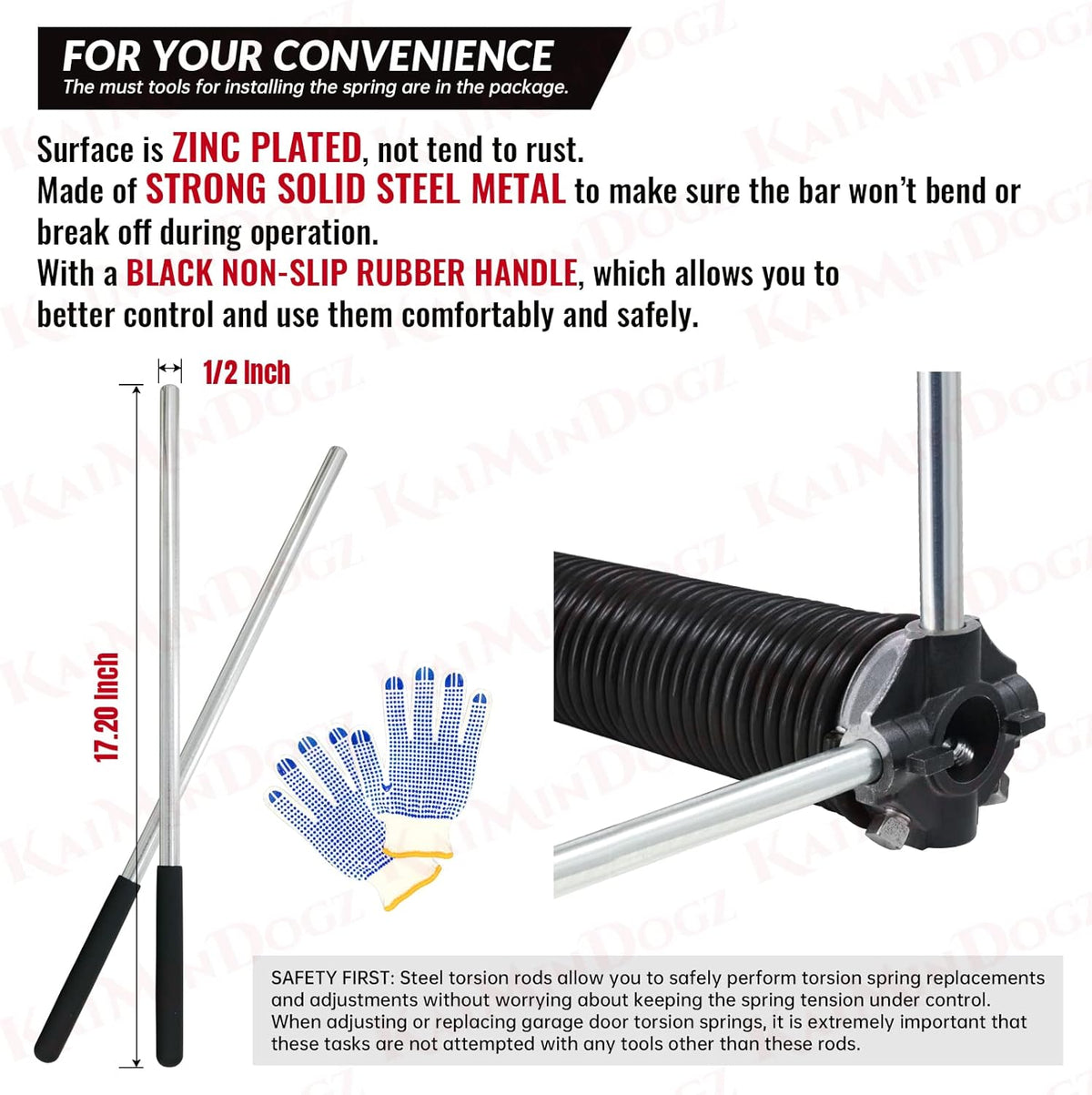 Pair of 1.75" Garage Door Torsion Springs Set with Non-Slip Winding Bars&Gloves, High Precision Electrophoresis Oil-Free Black Coated for Replacement, MIN 16,000 Cycles (0.225 x 1.75"x 30")