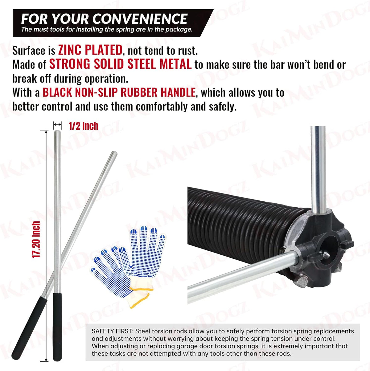 Pair of 1.75" Garage Door Torsion Springs Set with Non-Slip Winding Bars&Gloves, High Precision Electrophoresis Oil-Free Black Coated for Replacement, MIN 16,000 Cycles (0.250 x 1.75"x 33")