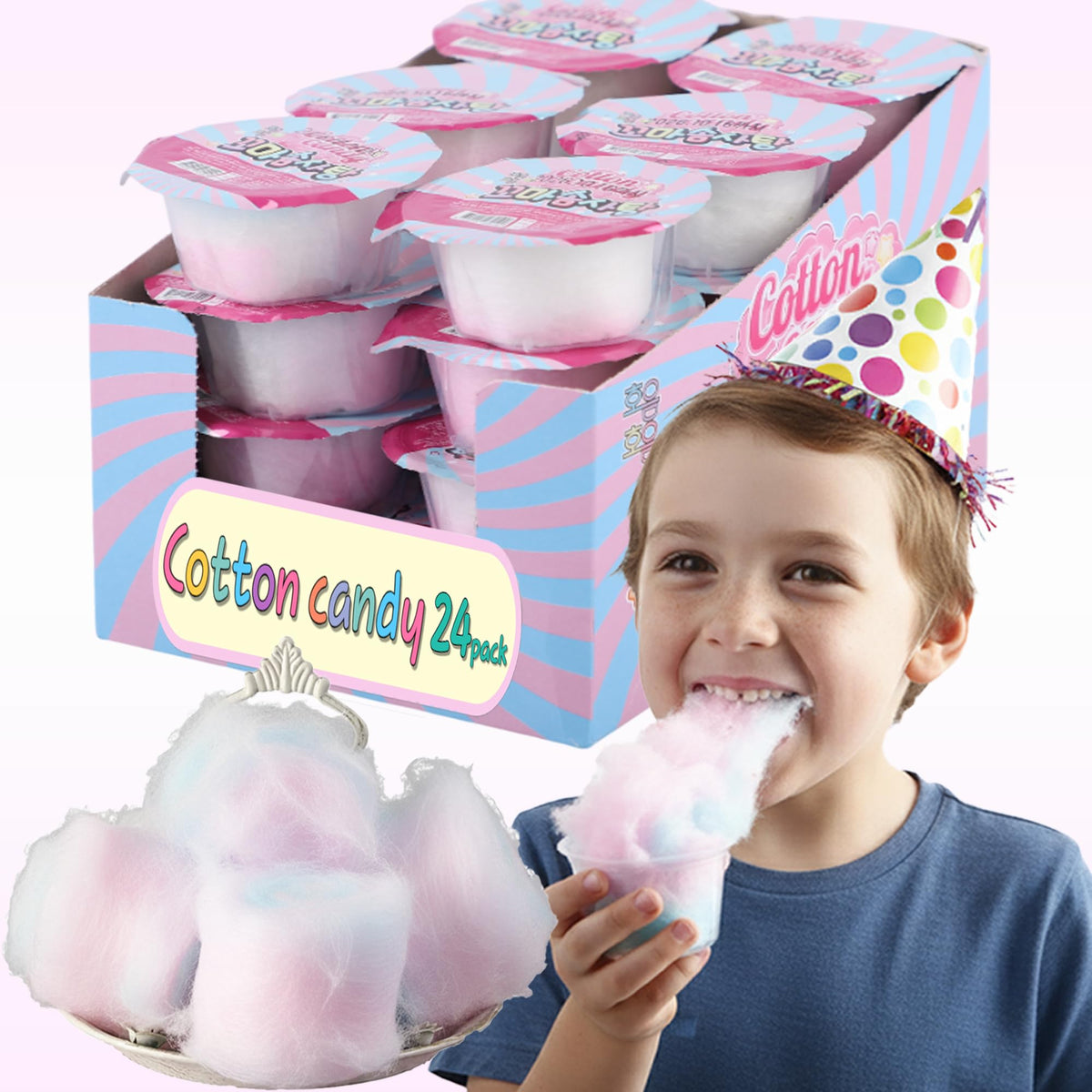 24 Individually Packed Bags of Fluff Pop Cotton Candy (3.4 oz/0.14oz*24) - Perfect for Birthday Parties, Holiday Events, Dessert Tables, and Gift Bags