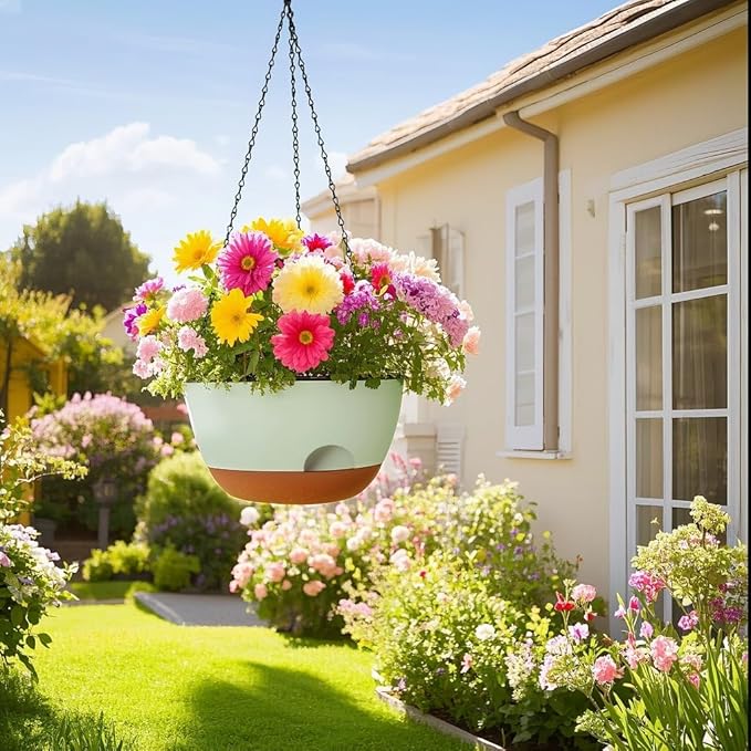 12 Inch Hanging Baskets for Plants Outdoor, Hanging Planters for Indoor Outdoor Plants, Hanging Planter with Self Watering, Hanging Flower Pots (Green)