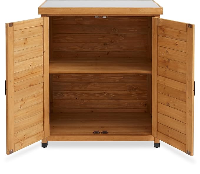 Casafield Outdoor Garden Potting Bench with Metal Tabletop and Storage Cabinet - Wooden Outdoor Garden Patio Workstation Table, Natural