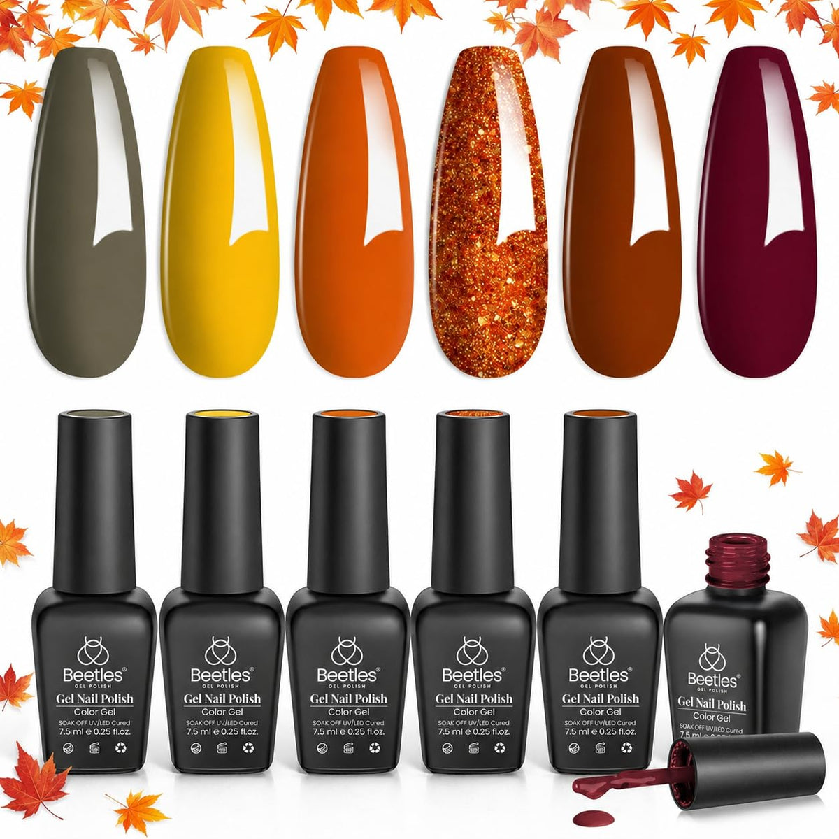 Beetles Fall Gel Nail Polish Set, Golden Season Glitter Gel Polish