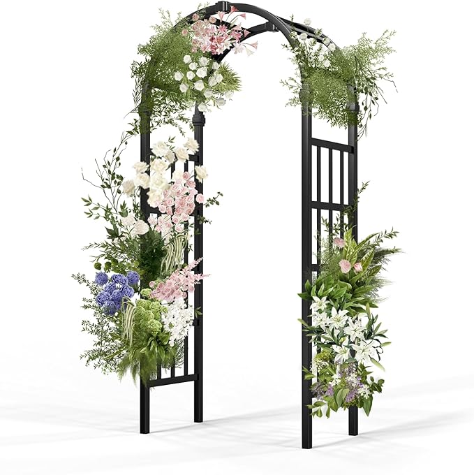 VINGLI Vinyl Garden Arbor, PVC Wedding Arch for Ceremony Party, Garden Trellis for Climbing Plants Outdoor, Arch Backdrop Stand for Garden, Backyard, Lawn (Black)