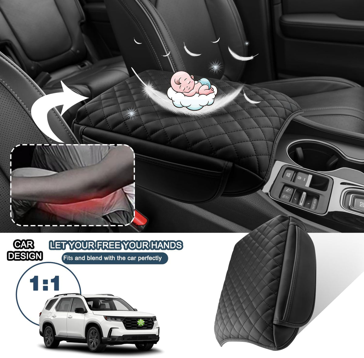 2026 Passport Armrest Cover for Honda Passport 2026 Accessories Thicken Soft & Comfy Center Console Cover Compatible with 2024-2026 Honda Passport TrailSport/RTL/TrailSport Elite & 2023-2025 Pilot
