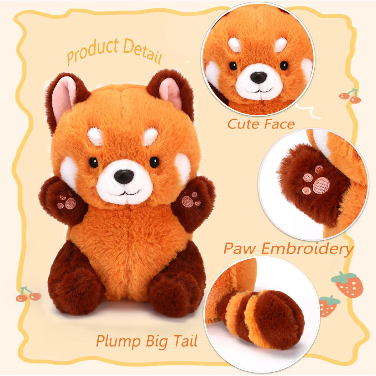 Soft Red Panda Stuffed Animal Plushie Cute Plush Toy Gift for Girls Boys 9”
