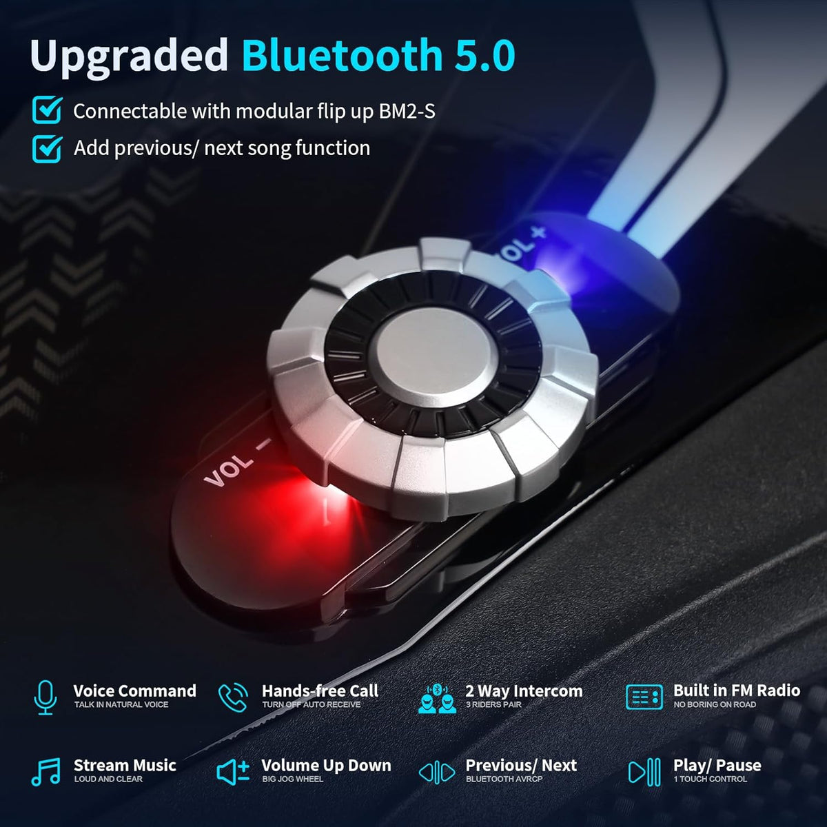 Full Face FreedConn Motorcycle Helmet Bluetooth 5.0 Integrated 2 Way Intercom DOT FMVSS-218 Rated Motorbike Helmet Communication with Dual Visor MP3 for Men Women New EPS