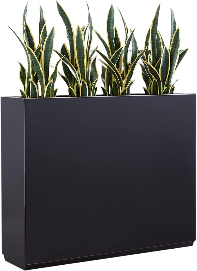 Metallic Heavy Planter for Outdoor Plants, 38Lx10Wx30H Inches Tall and Long Metal Divider Planter Box with Hand Brushed Gold Edge for Outside & Indoor, No Assembly (Black)