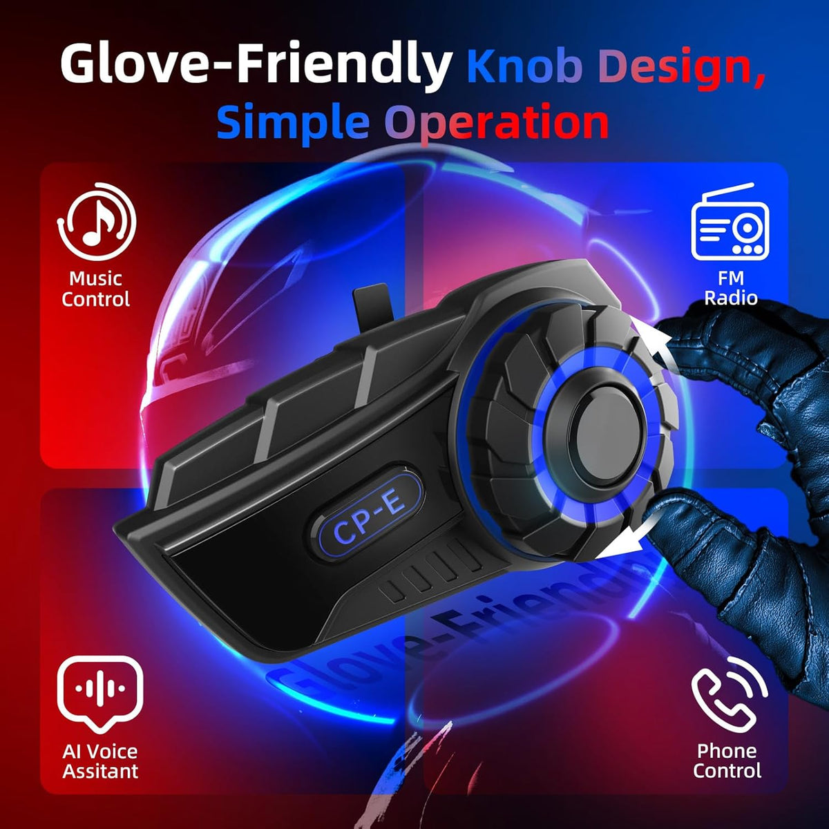 Moman Motorcycle Intercom Headset, CP-E 6 Riders 2000M Group Helmet Communication System, Universal Pairing with Music Sharing FM Radio Noise Cancellation Waterproof, 1 Pack, Helmet-Intercom-Headset