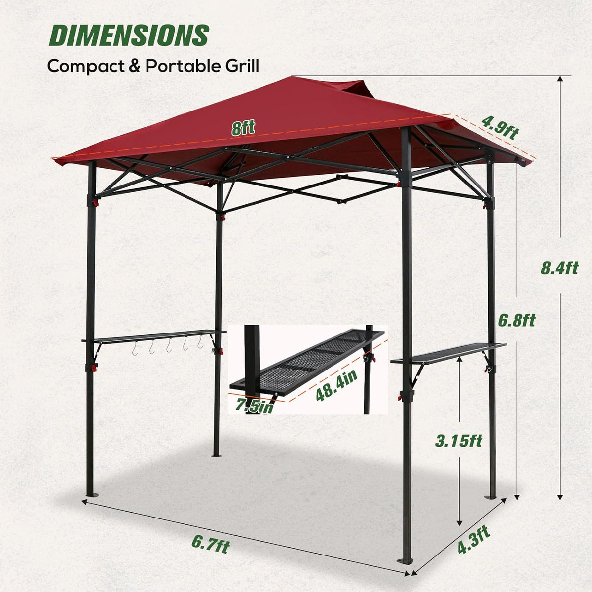 COOS BAY 8x5 Pop up Grill Gazebo Portable BBQ Gazebo Canopy Tent with Carry Bag, Outdoor Barbeque Shelter, Red