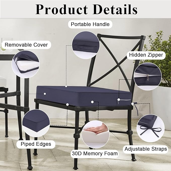 Outdoor Chair Cushions Set of 2 for Patio Furniture 22x22x4 Inch Waterproof Patio Chair Cushion 3 Year Color Fastness Square Elastic Foam Garden Sofa Couch Pads with Ties and Handle,Grey