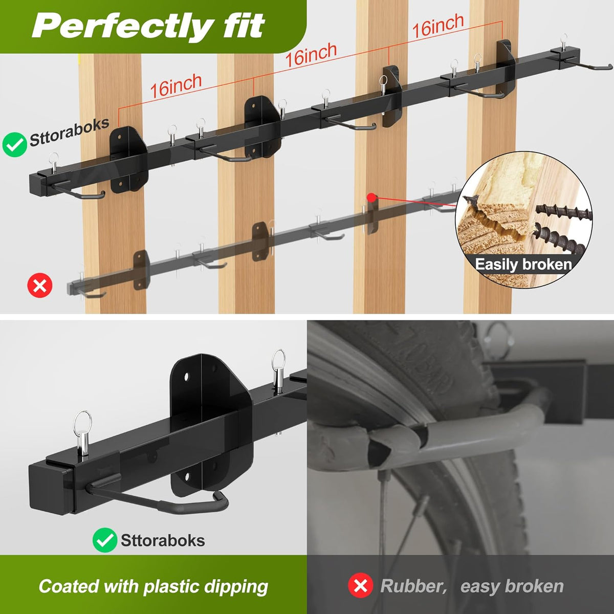 Bike Storage Rack, Garage Wall Mount Hanger, Indoor Bicycle Organizer with Adjustable Hooks for Home and Garage, 67-inch Cycle Stand Holds 5 Bikes, Wall Bike Stand Up to 300lbs