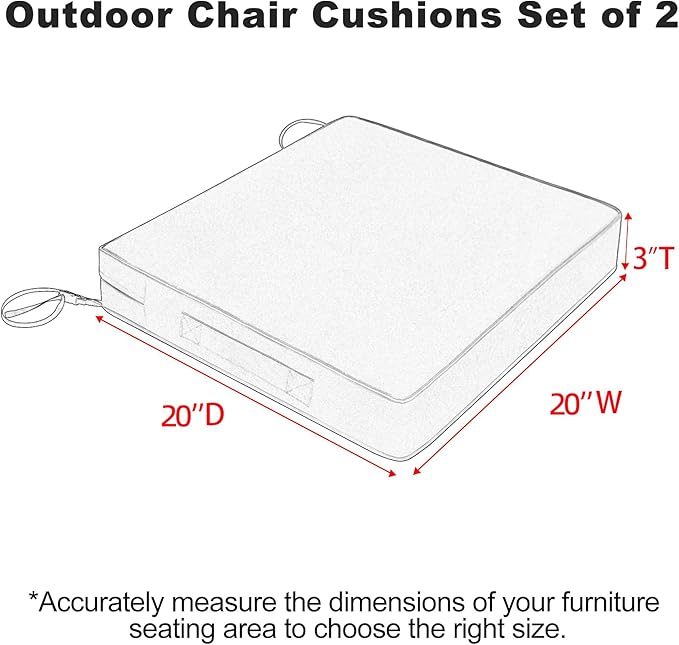 Favoyard Patio Chair Cushions 20 x 20 x 3 Inch Waterproof Outdoor Seat Cushions for Patio Furniture 3-Year Color Fastness Garden Sofa Couch Chair Pads with Handle & Adjustable Straps Set of 2, Green