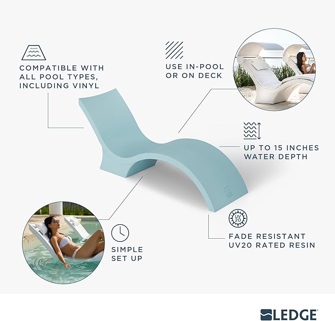 Ledge Lounger - Signature Chaise Deep - Inside Pool & Sun Shelf Lounge Chair - Designed for Deep Shelves 10”-15” - Compatible with All Pool Types - Poolside & Sun Deck Tanning - Set of 2 - Sandstone