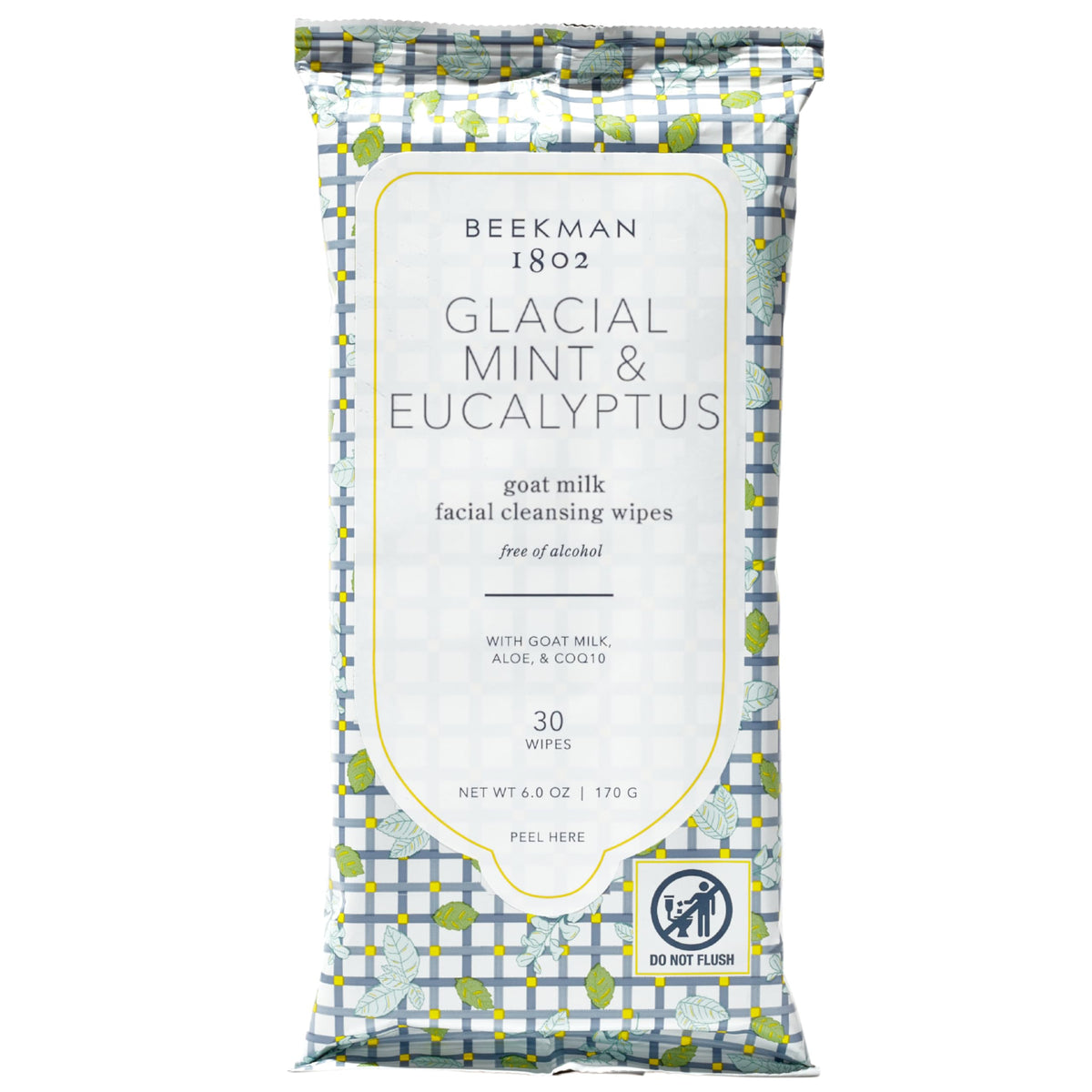 Beekman 1802 Goat Milk Face Wipes, Glacial Mint & Eucalyptus, 30 Count