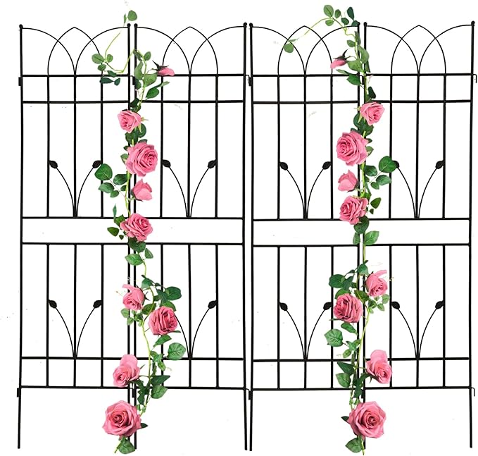 4 Pack Metal Garden Trellis 71" Black Fence Rustproof Garden Trellis for Climbing Plants Support Roses Flower Outdoor Lawn, Black