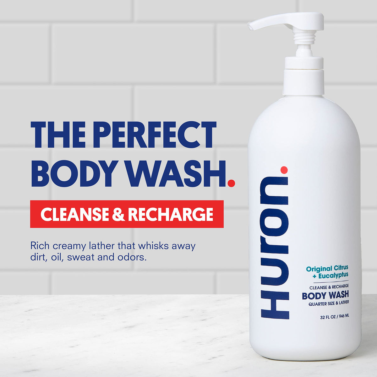 Huron Body Wash: Citrus + Eucalyptus Scent, Non-Toxic & Hydrating; 30.3oz