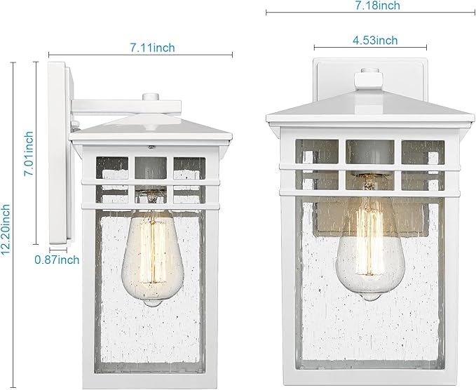 Outdoor Light Fixture Wall Mount, Rustic Exterior Lights Fixture Wall Sconces with Seeded Glass for Front Porch, Waterproof Outdoor Lantern in White Finish for Home, Garage, Barn, Storefront