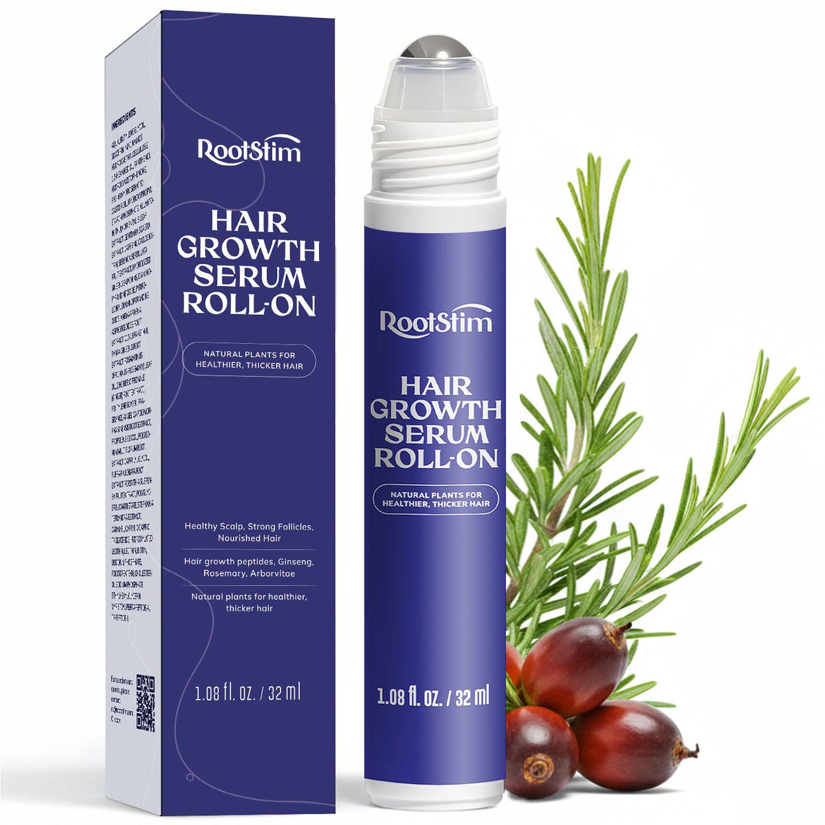 RootStim Hair Growth Serum Roll On with Rosemary, Caffeine & Biotin, Helps Support Fuller-Looking Hair, Clean Non-Greasy Scalp Serum for Thinning Hair 1.08 Fl Oz