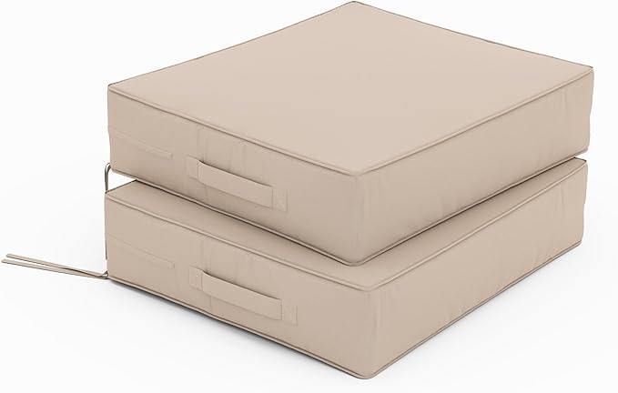 Patio Chair Cushions 18.5 X 16 X 4 Inch Waterproof Outdoor Seat Cushions for Patio Furniture, Outdoor Sofa Couch Pads with Ties & Handle, Set of 2, Sand