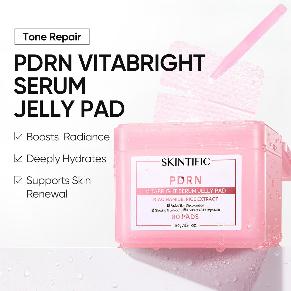 SKINTIFIC Pink PDRN Brightening Toner Pads for Dull, Uneven-Looking Skin