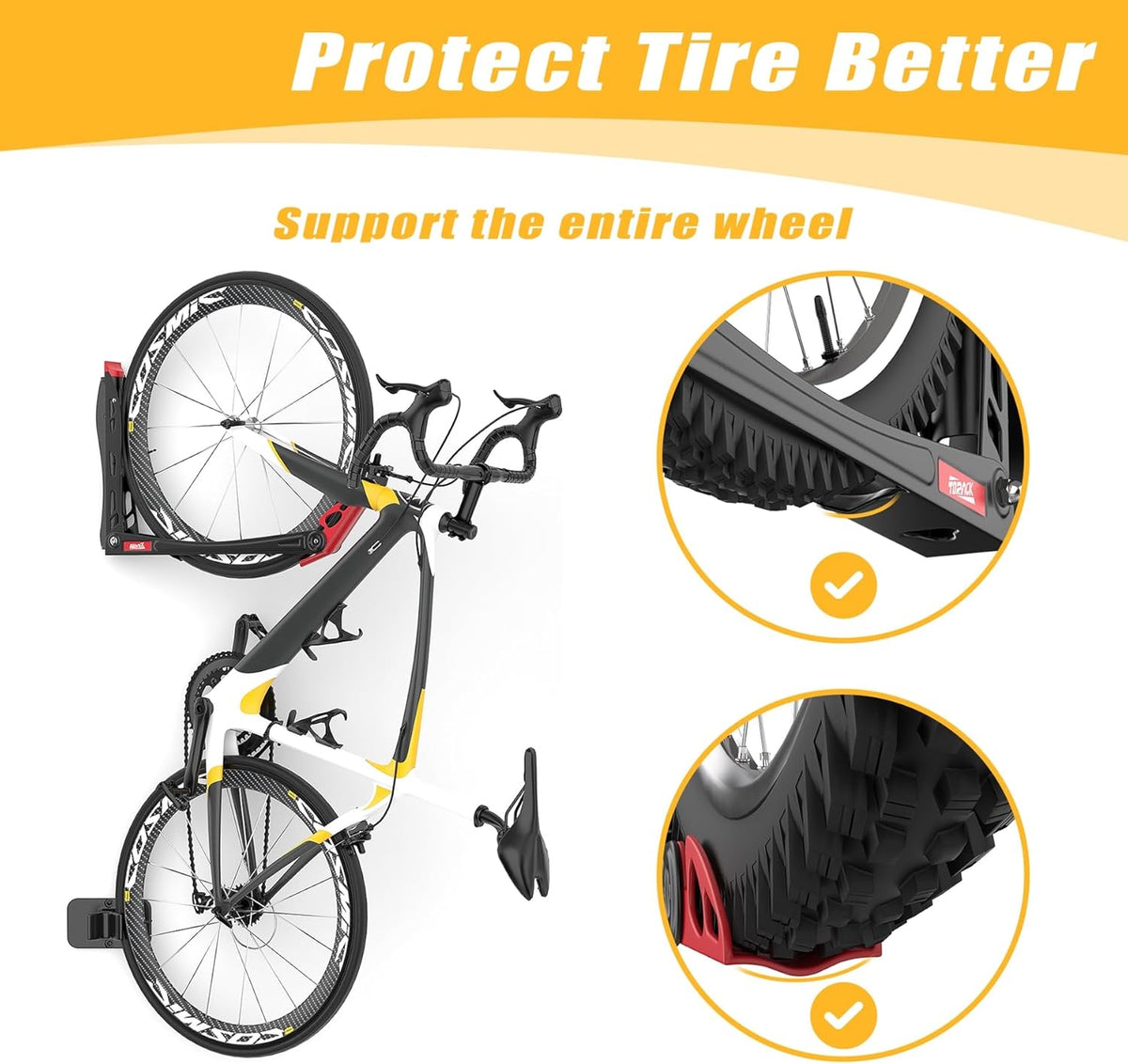 TORACK BIKEPAL No Lifting Swivel Bike Racks, Space Saving Wall Mounted Bike Holder for Garage, Bike Wall Hangers for Vertical Bike Storage (4 Pack)