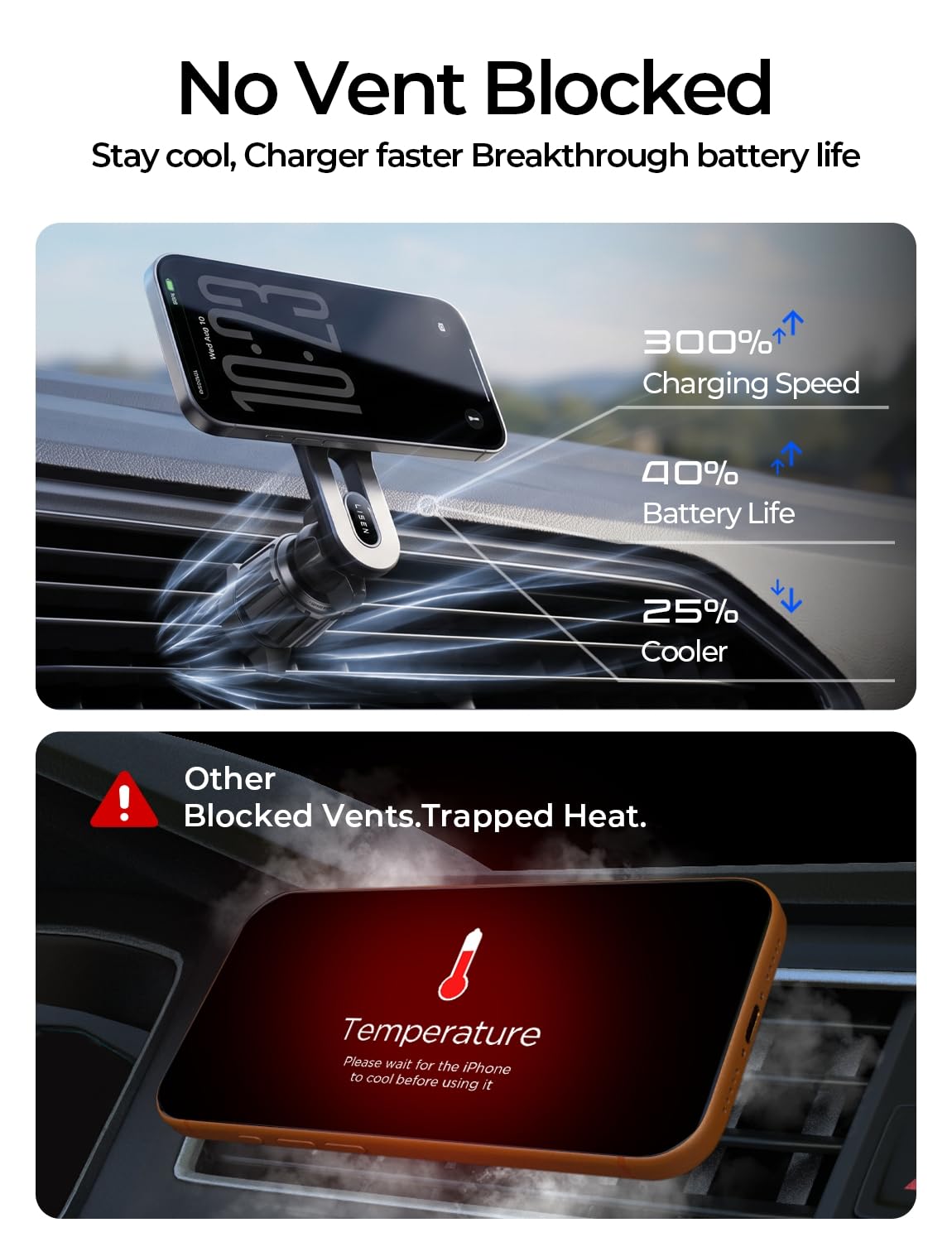 LISEN for Qi2.2 25W MagSafe Car Mount Charger for iPhone 18 Pro Max, Car Vent Magnetic Car Charger Stable Qi2 Wireless Charging Car Charger Mount Holder,Car Mount,Car Vent Mount for iPhone 18 17 16