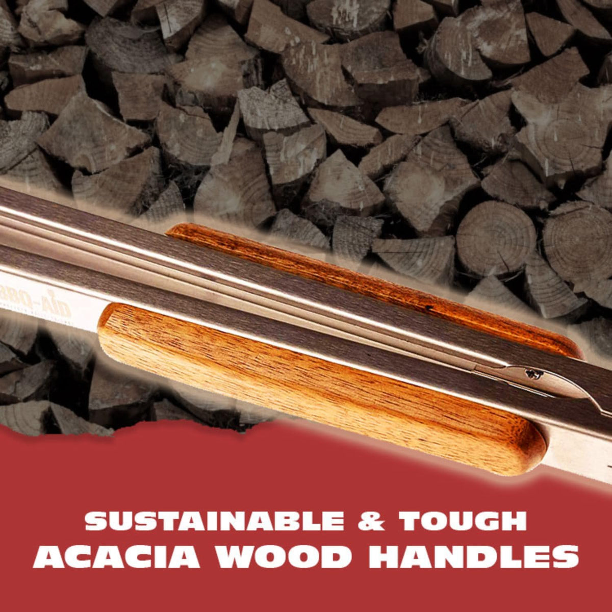 BBQ-AID Pro BBQ Tongs for Grill - 17" Professional Grade Barbecue Tongs for Cooking- Solid & Sturdy - Built with 304 Grade Stainless Steel and Acacia Wood - Heavy Duty Built to Last Kitchen essential.
