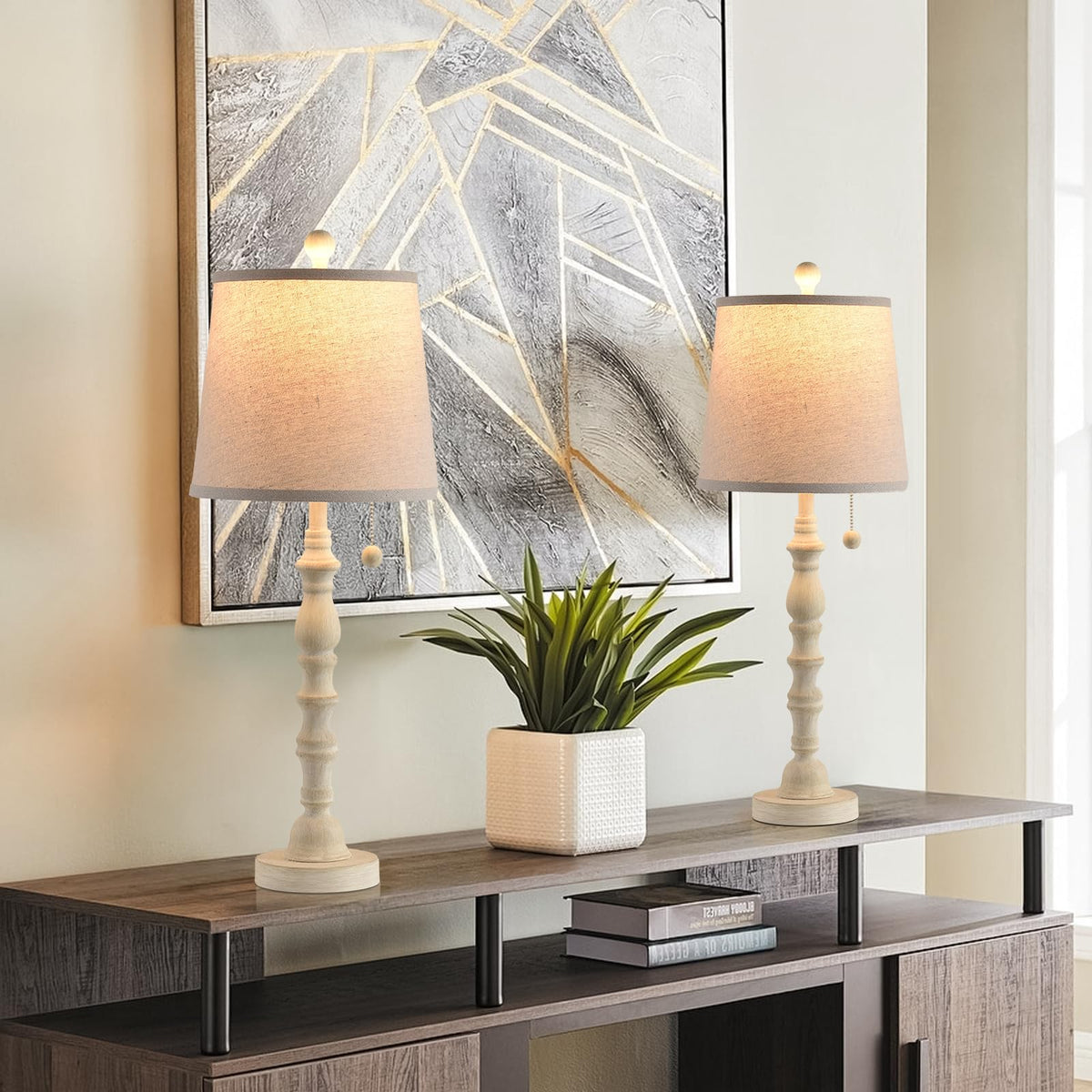 Terpsichore Lamps for Living Room Modern Farmhouse Table Lamp Bedside Reading Lamps Set of 2 Night Stands Bedroom Night Lamp,with Fabric Lamp Shade (White, High 26.25 Inch)