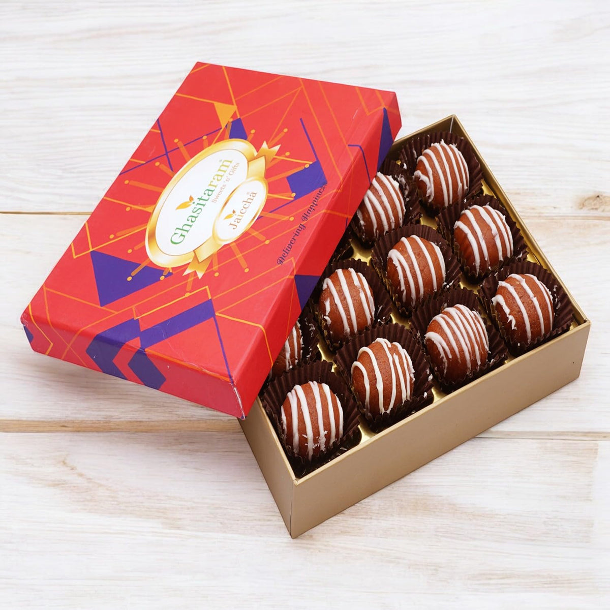 Ghasitaram Gifts Jaiccha Mathura Laddoo 12 pcs in Premium Box|Gift for Diwali,Holi,Rakhi,Valentine,Christmas,Birthday,Anniversary,Gift