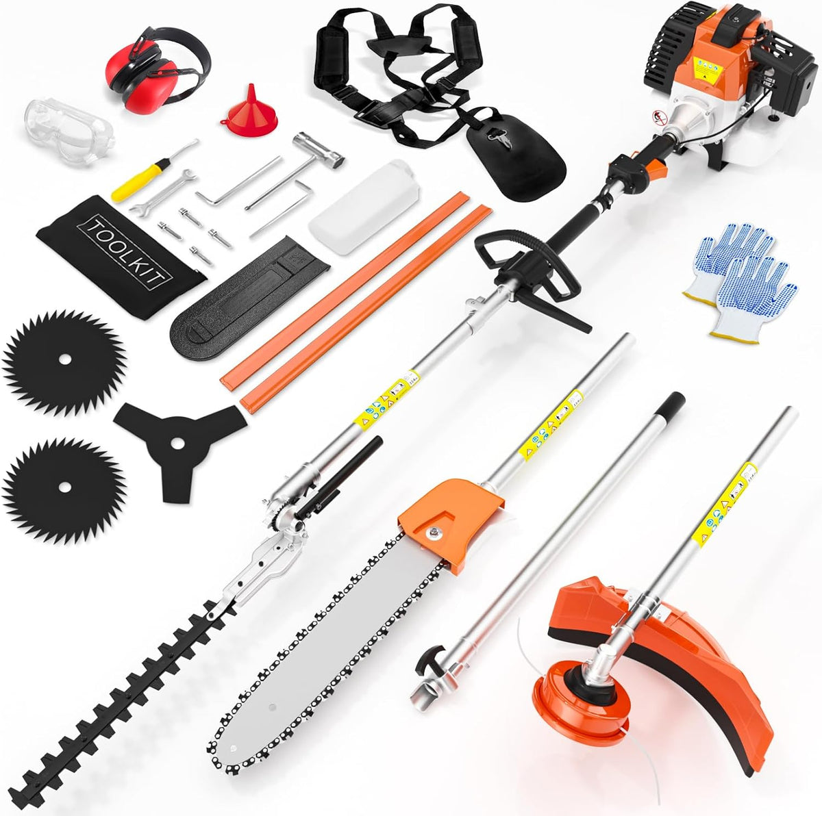 52cc 6 in 1 2-Stroke Gas String Trimmer with Gas Hedge Trimmer,Brush Cutter Gas Powered,Gas Weed Eater for Weeds and Grass