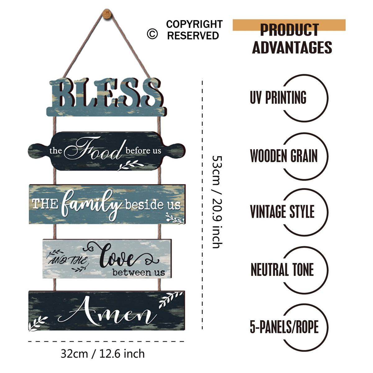 Bless the Food Before Us Teal Tone Farmhouse Kitchen Wall Plaques