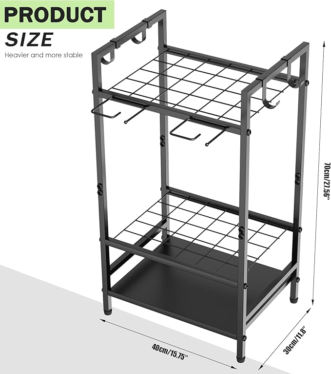 Garden Tool Organizer Rack for Garage, Yard Tool Tower Rack Organizer, Tools Stand Storage with Hooks Black Metal Garden Tools Holder for Yard Shed Garage Organization