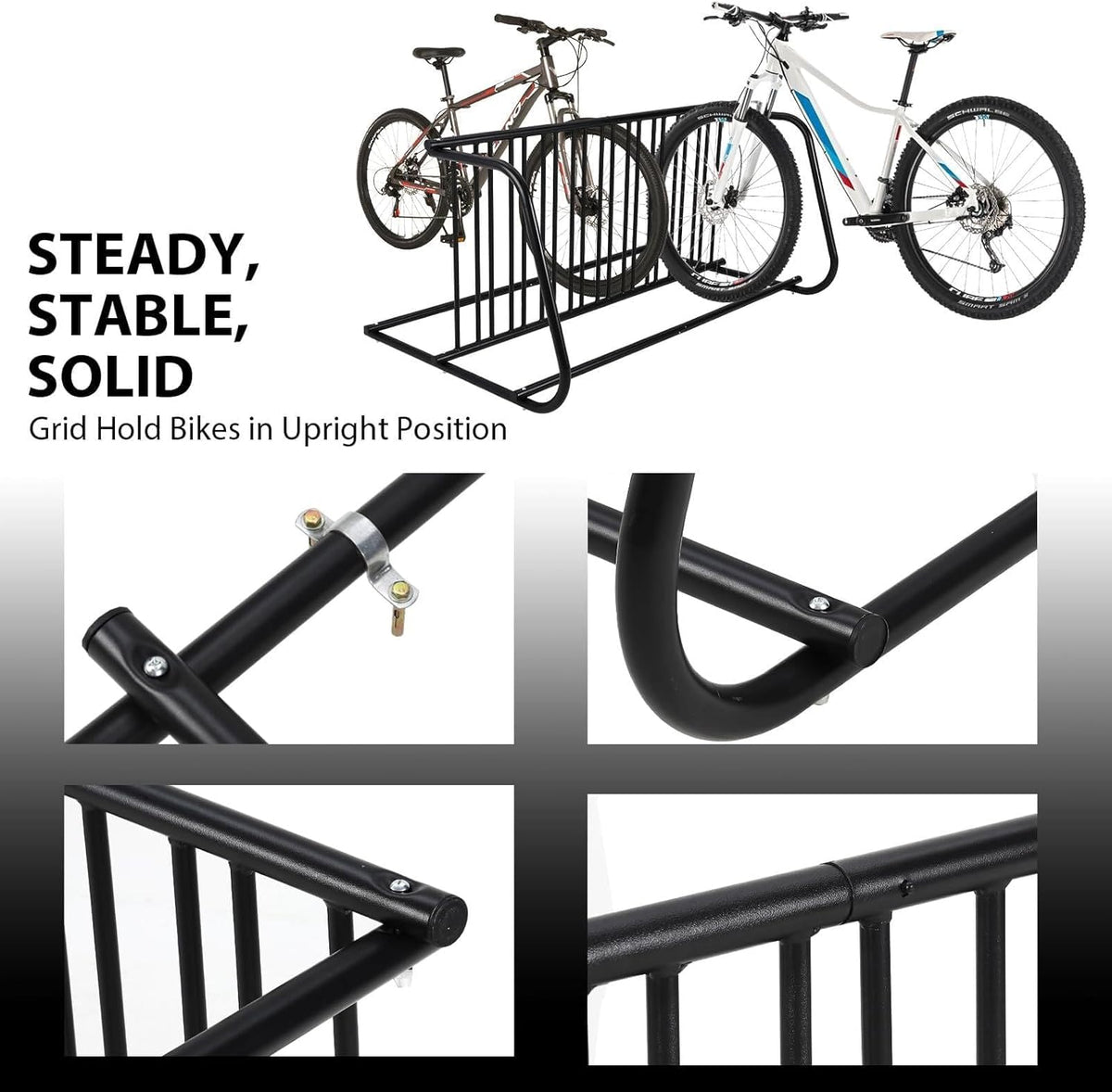 Commercial Floor Bike Rack Stand-10 Bike Rack,Dual Slot Size and Dual-Side Design,Premium Steel, Superior Stability, Suitable for Various Locations,Black