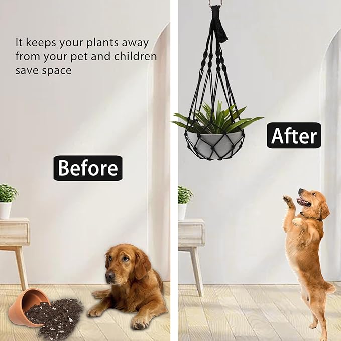 Artilady Black Plant Hanger Macrame Hanging Planter for Indoor Boho Plants Holder with Hooks Hanging Plant Basket Outdoor Window Wall Plants Home Decor