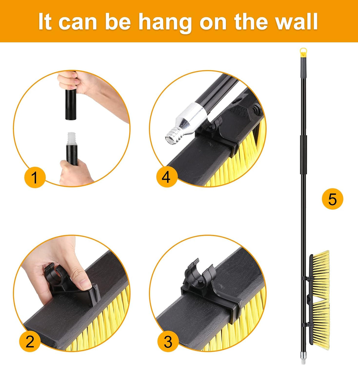 18 Inches Push Broom Outdoor- Heavy Duty Broom with 63" Long Handle for Deck Driveway Garage Yard Patio Concrete Floor Cleaning