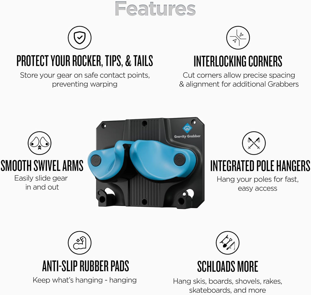 Ultimate Ski & Snowboard Wall Rack | Secure, Non-Slip Storage | Fits Any Ski/Board | Garage Organization | Ski Storage Rack | Snowboard Storage Rack | Winter Gear Organizer | 2 Pck