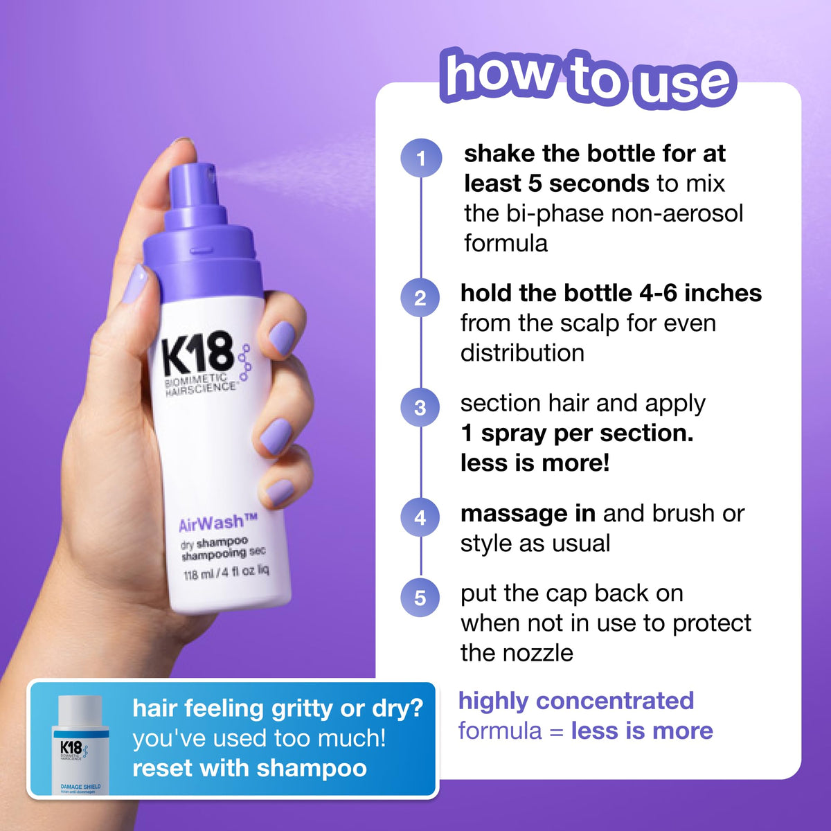 K18 AirWash Travel Non Aerosol Dry Shampoo Spray, 1.6 Fl Oz